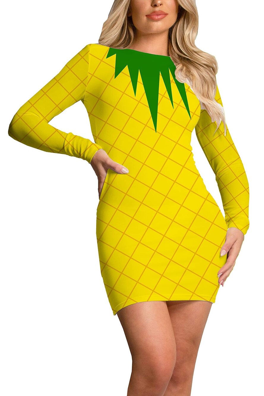 1202 Pineapple Costume Dresses Halloween Costume Slim Fit Yellow Cute Food
